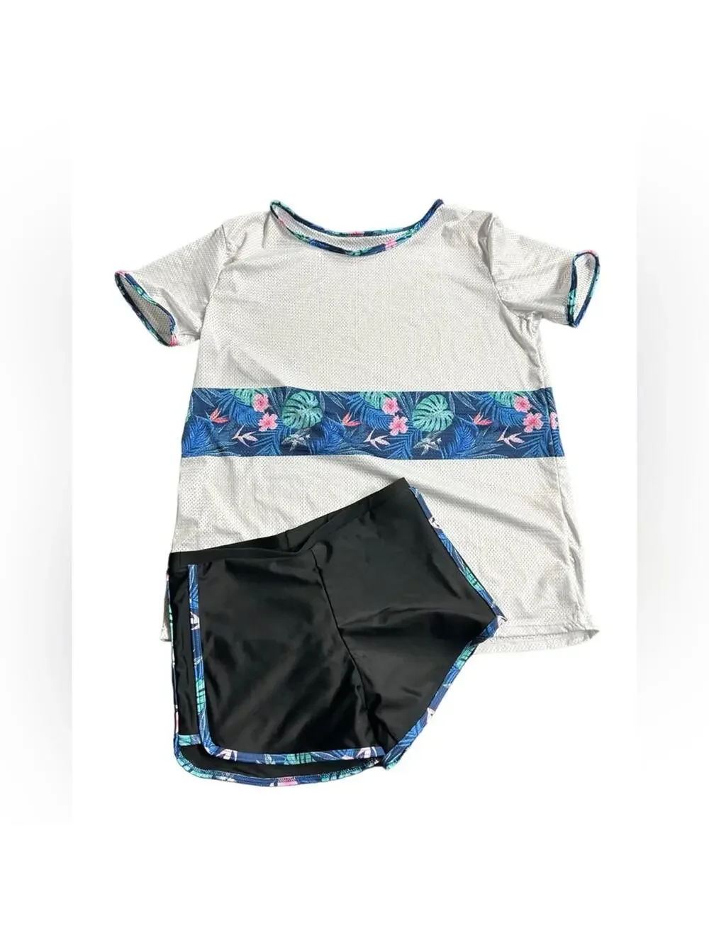 SOLY HUX Girl's Tropical Print swim beach cover up top w dry easy boy shorts NWT